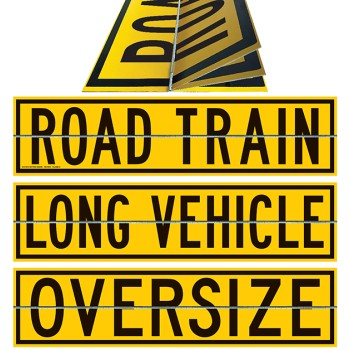 ROAD TRAIN / LONG VEHICLE / OVERSIZE Hinged One Piece 1020 x 250mm Class 2 Reflective Sign - Aluminium Plate